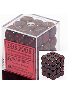 Chessex Opaque 36x 12mm Dice Black with Red